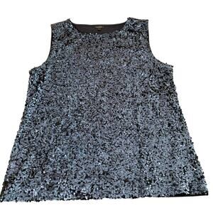 Talbots Sequin Shell Navy Sleeveless Dressy Top Size L NWOT